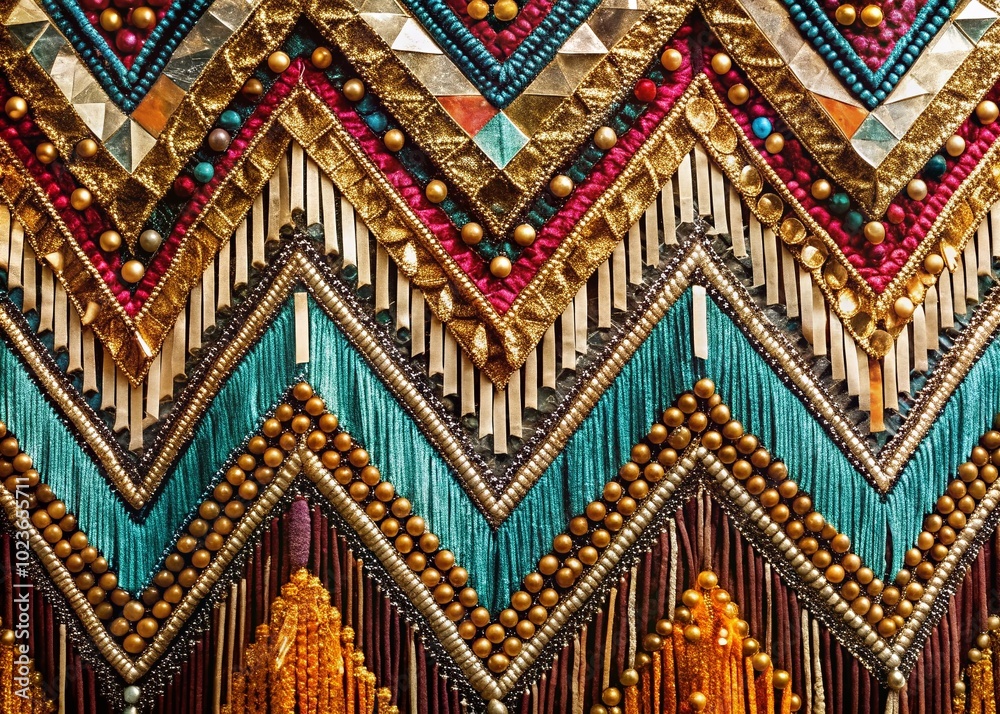Fototapeta premium Art Deco Sequinned Fringe: Geometric, glamorous, shimmering, vibrant, luxurious, sophisticated