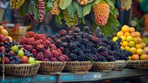 Vibrant Mulberries A Colorful Feast for the Senses at an Exotic Fruit Stand