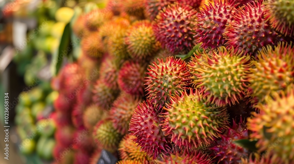 Exotic Elegance Vibrant Rambutans Displayed in Organic Grocery Showcase Exotic Elegance Vibrant Rambutans Displayed in Organic Grocery Showcase