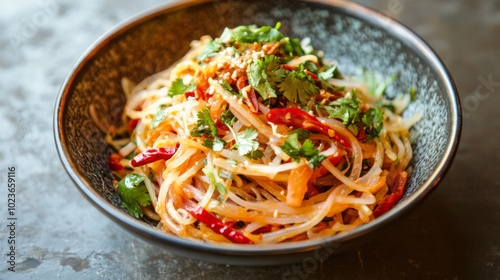 Colorful and Fresh Noodle Salad with Herbs and Spices