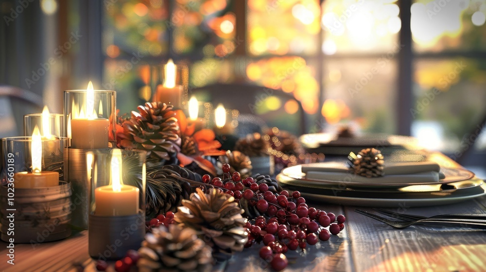 Enchanting Fall Tablescape Elderberry and Pine Cone Centerpieces Illuminate a Warm and Inviting Ambiance