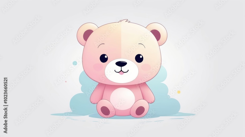 Fototapeta premium A cute pastel teddy bear sitting on a fluffy cloud, exuding a sense of warmth and whimsy.