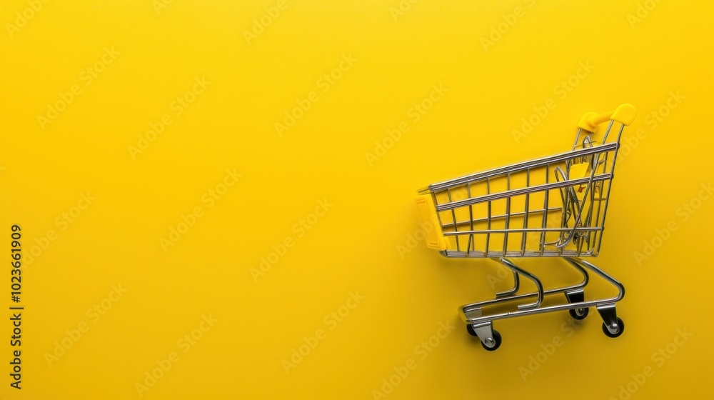 Mini Shopping Cart on Yellow Background Mini Shopping Cart on Yellow Background