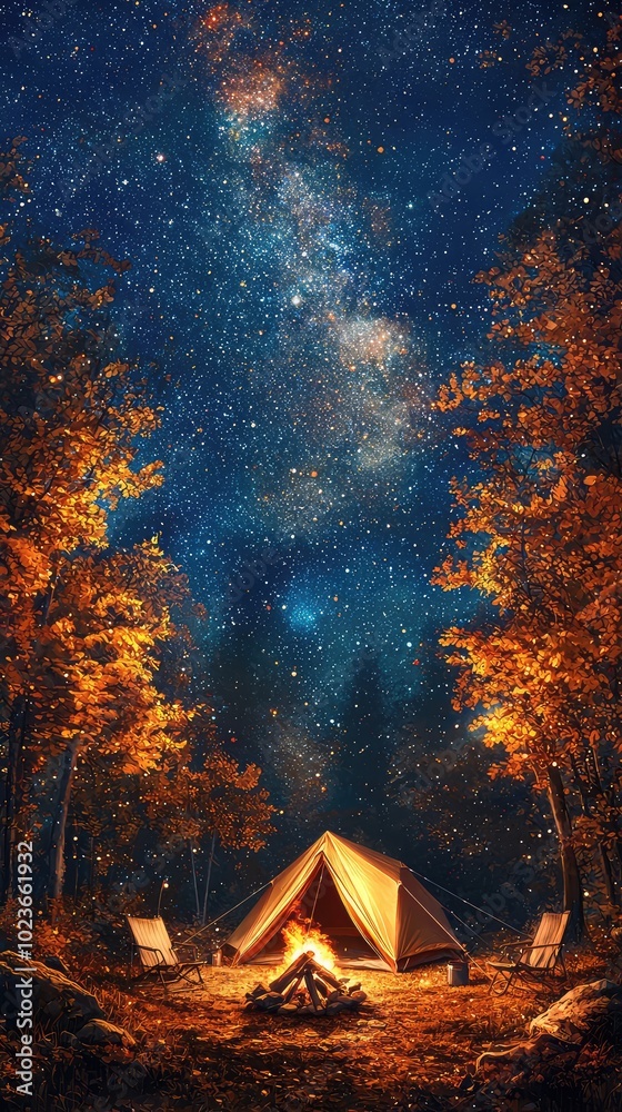 Serene Camping Scene Under Starry Night Sky Serene Camping Scene Under Starry Night Sky
