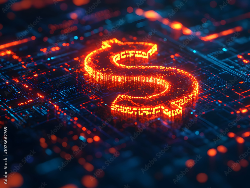 Flat Macro Image of a Glowing Currency Symbol on a Futuristic Device - Detailed Close-Up Showcasing Technology and Finance with Ample Copy Space for Branding Flat Macro Image of a Glowing Currency Symbol on a Futuristic Device - Detailed Close-Up Showcasing Technology and Finance with Ample Copy Space for Branding