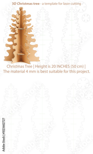 3D Christmas Tree is a template for laser cutting. Design element for a Christmas and New Year.