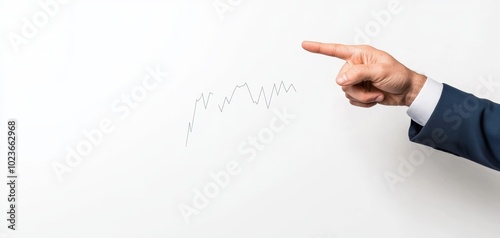 A business professional pointing towards a upward trend graph on a white wall, symbolizing success and growth.