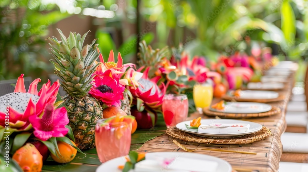 Tropical Elegance Vibrant Dragon Fruit Table Setting for a Stylish Summer Soiree Tropical Elegance Vibrant Dragon Fruit Table Setting for a Stylish Summer Soiree