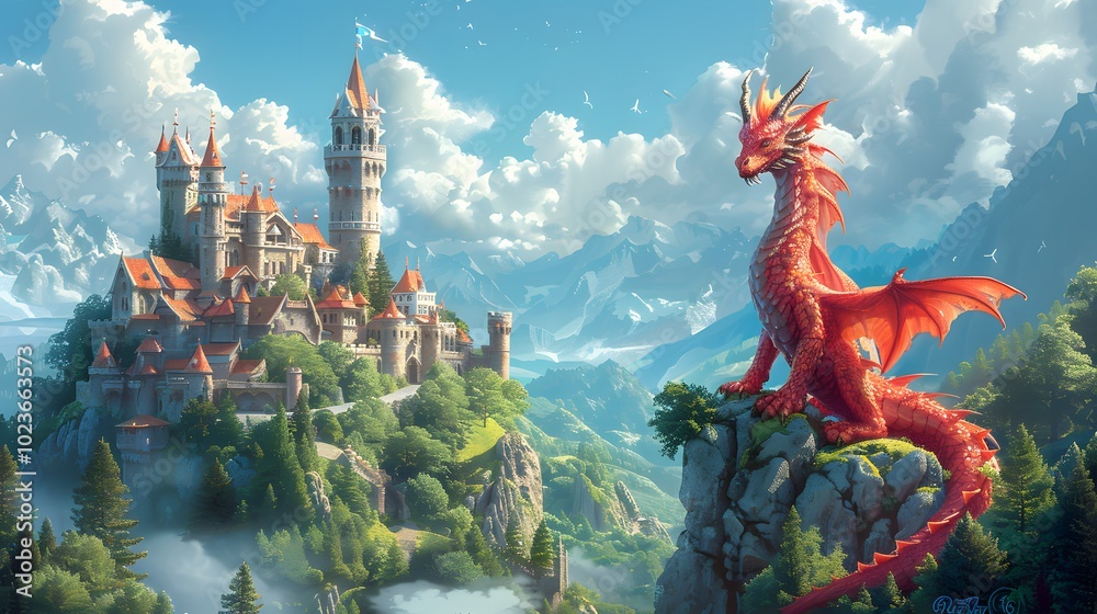 Fototapeta premium Fantasy kingdom depict a magical fantasy kingdo. AI generated