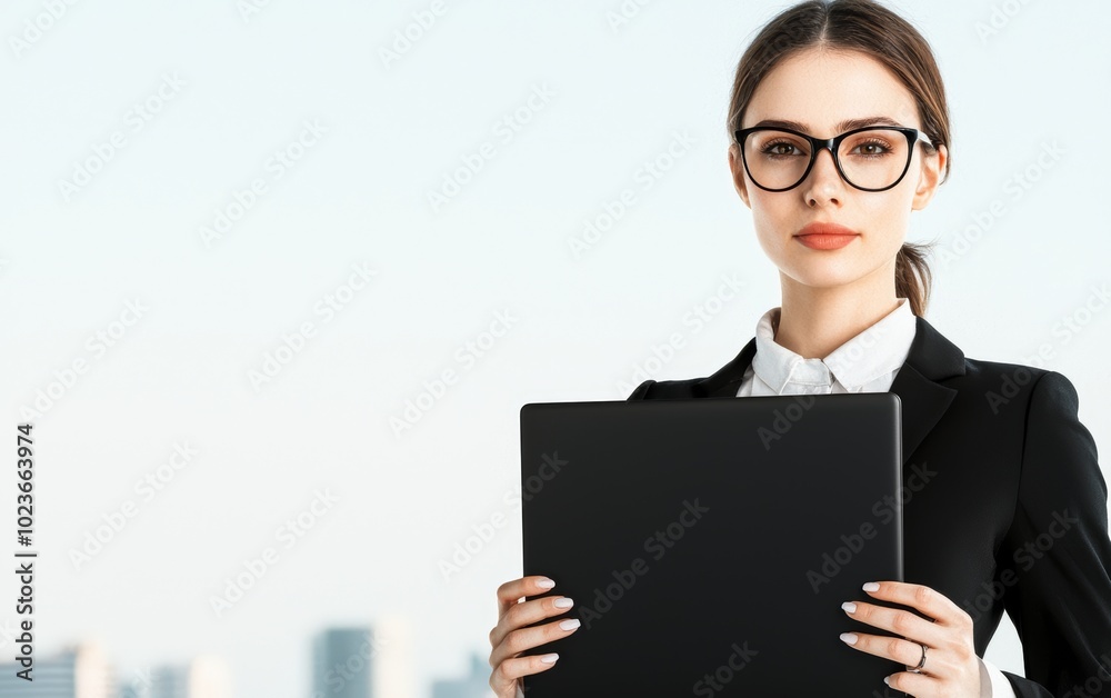 A businesswoman holding a laptop, tech startup concept, 3D rendering, isolated on white background A businesswoman holding a laptop, tech startup concept, 3D rendering, isolated on white background