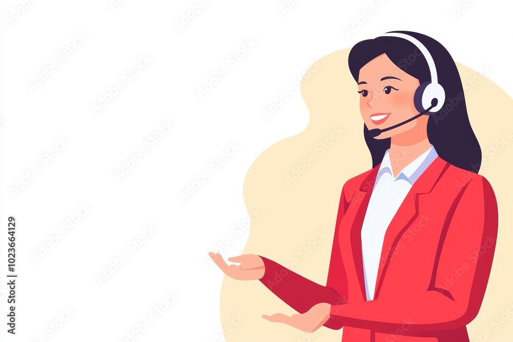 A businesswoman with a headset, customer service concept, minimalist flat design, isolated on white background A businesswoman with a headset, customer service concept, minimalist flat design, isolated on white background