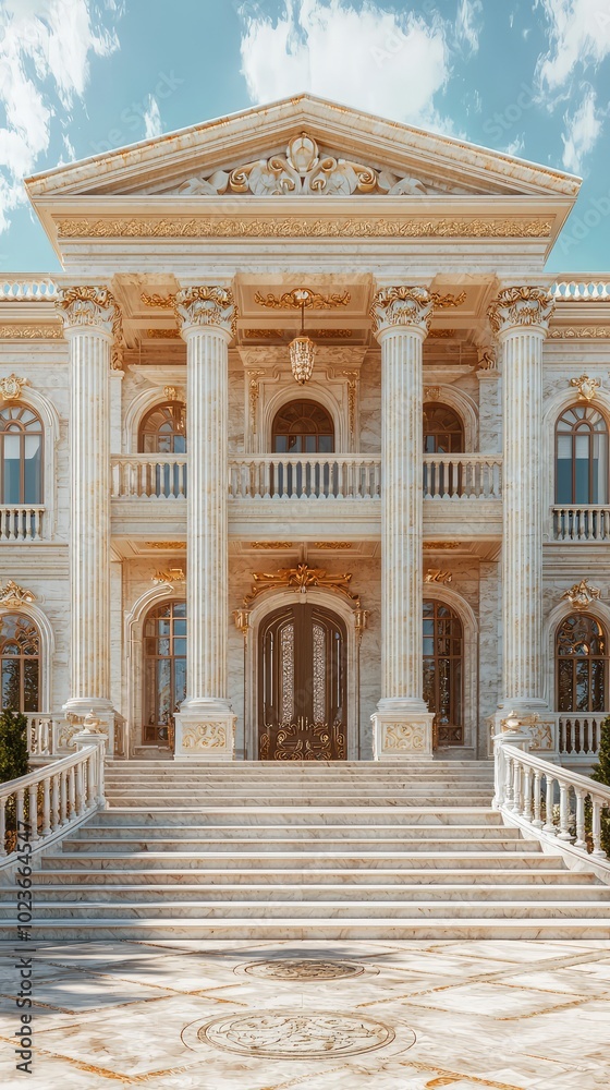Fototapeta premium Opulent Mansion Exterior with Marble Columns