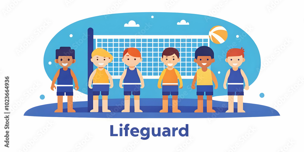 Kids Role Playing as Lifeguards: Organizing a Beach Volleyball Game with Bokeh Background - Leadership & Sportsmanship Theme, Macro Close-up Photo Stock Concept
