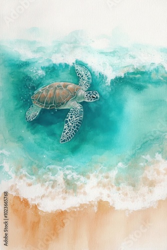 Watercolor of an ocean shore
