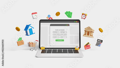 Wallpaper Mural Digital payments, banking network, financial services, or FinTech concept. Online shopping, web or internet transactions or mobile banking apps. 3D payment by credit card screen on laptop Torontodigital.ca