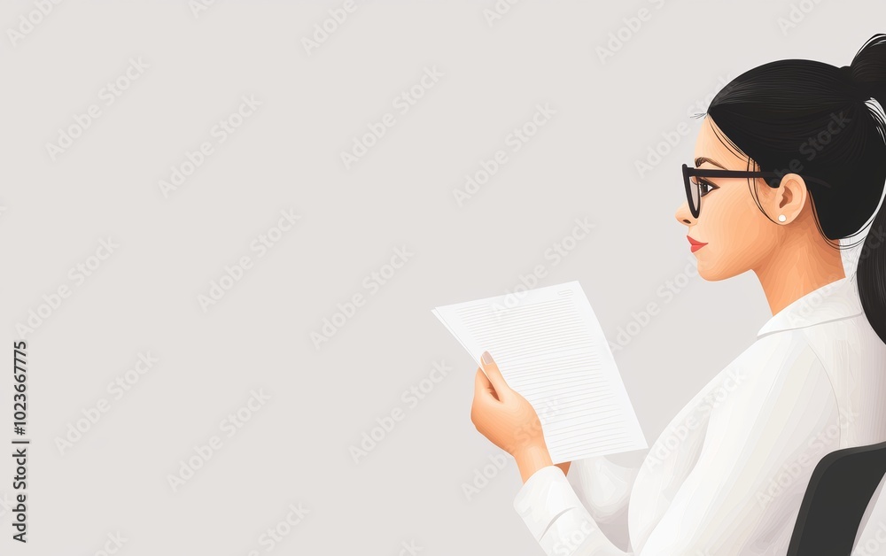 A businesswoman holding a document, decision-making in office, flat design, isolated on white background A businesswoman holding a document, decision-making in office, flat design, isolated on white background