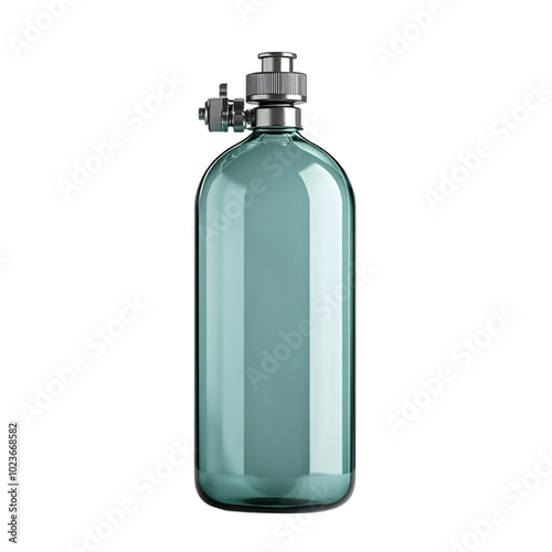 A small glass oxygen bottle for hospital use on an isolated background