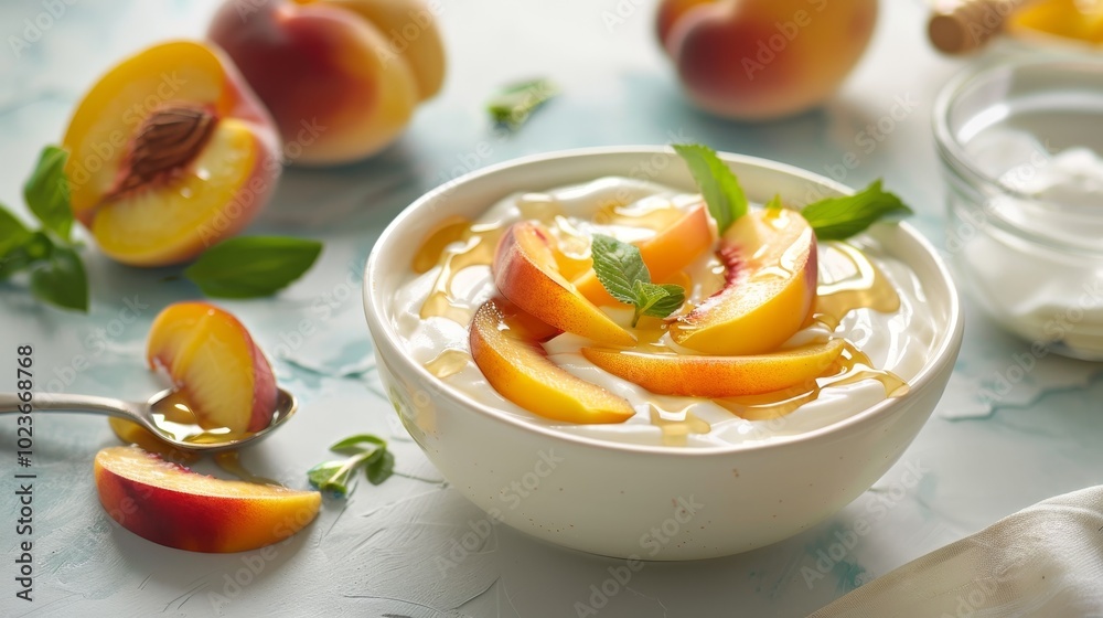 Wholesome Delight Greek Yogurt with Fresh Peaches and Honey A Nourishing and Refreshing Breakfast Option for a Healthy Lifestyle Wholesome Delight Greek Yogurt with Fresh Peaches and Honey A Nourishing and Refreshing Breakfast Option for a Healthy Lifestyle