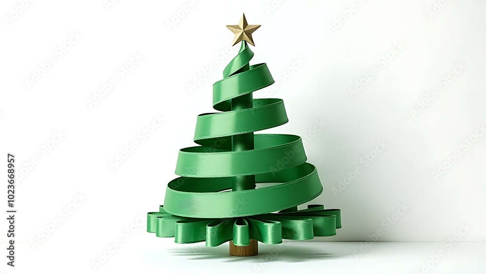 Christmas tree made of green ribbon, white background Christmas tree made of green ribbon, white background