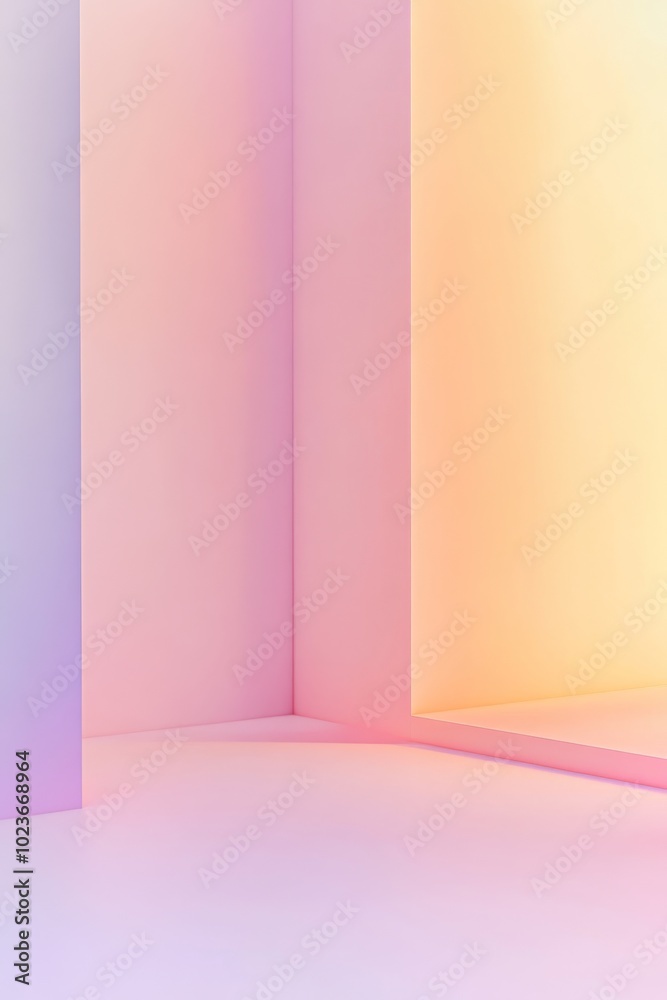 A modern minimalist interior featuring soft pastel gradient lighting, clean lines, and a serene atmosphere. Perfect for design and architecture concepts. A modern minimalist interior featuring soft pastel gradient lighting, clean lines, and a serene atmosphere. Perfect for design and architecture concepts.
