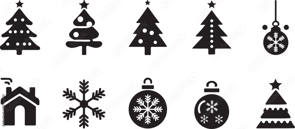 Set of Minimalist Christmas Icons Trees. Vector Illustration Set of Minimalist Christmas Icons Trees. Vector Illustration