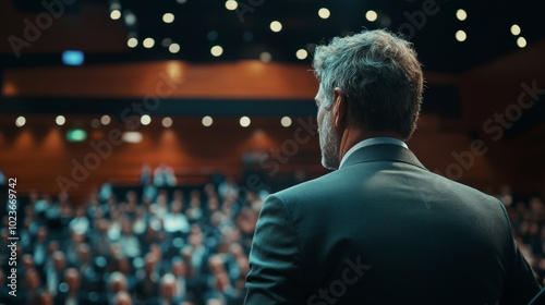 Speaker giving speech on corporate business event Audience in conference hall business and entrepreneurship event focus behind unrecognizable