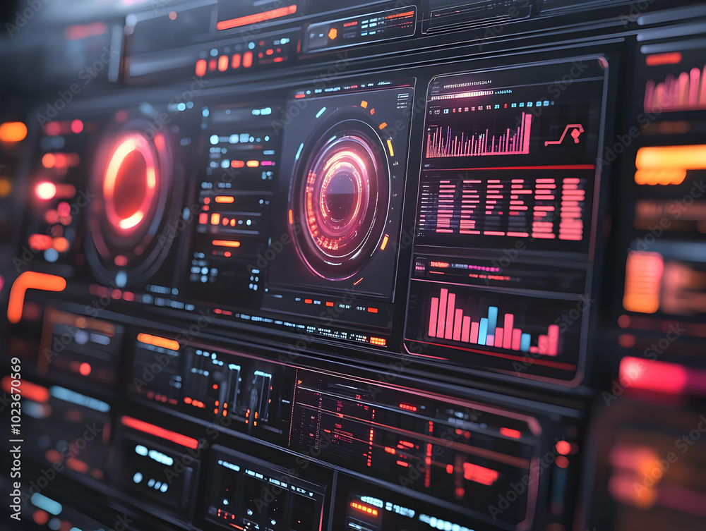 Flat Close Up of Futuristic Business Intelligence Interface: A Detailed Holographic Analytics Concept for Data-Driven Decision Making in a High-Tech Corporate Environment Flat Close Up of Futuristic Business Intelligence Interface: A Detailed Holographic Analytics Concept for Data-Driven Decision Making in a High-Tech Corporate Environment