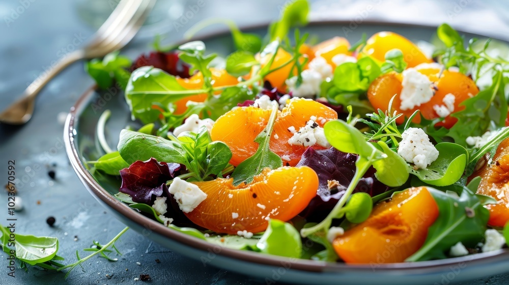Fresh and Vibrant Apricot Salad with Mixed Greens and Goat Cheese A Deliciously Healthy Culinary Delight Fresh and Vibrant Apricot Salad with Mixed Greens and Goat Cheese A Deliciously Healthy Culinary Delight