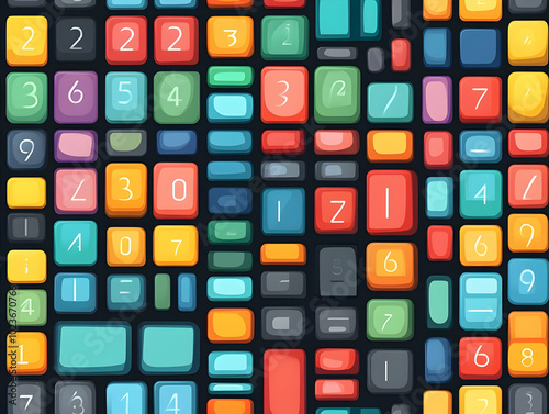 Flat ATM Keypad Mosaic Design - Extreme Close-Up of Colorful Seamless Tile Pattern of Minimalist ATM Keypads in Modern Banking Illustration