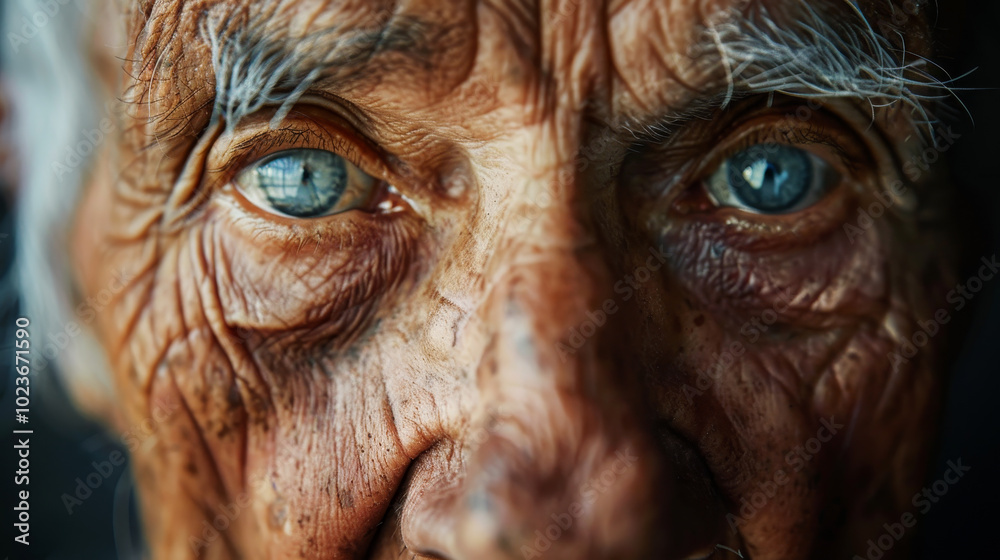 A man with blue eyes and a wrinkled face A man with blue eyes and a wrinkled face