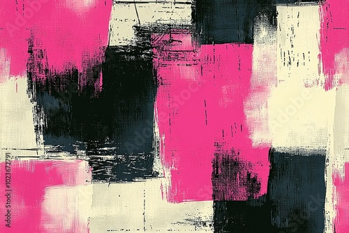 Abstract Art with Pink, Black, and Cream Paint Strokes photo