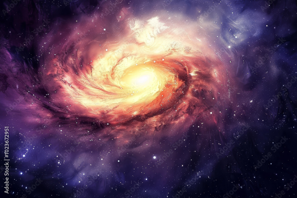 A spiral galaxy with a yellow star in the center A spiral galaxy with a yellow star in the center