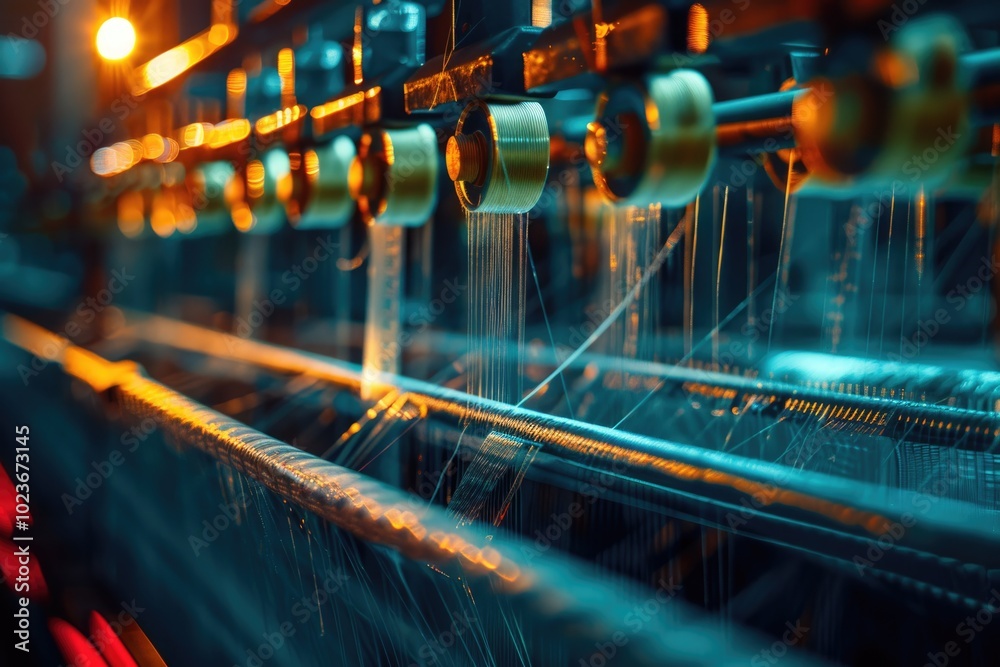 Synthetic textile thread in industrial fabric production background. Synthetic textile thread in industrial fabric production background.