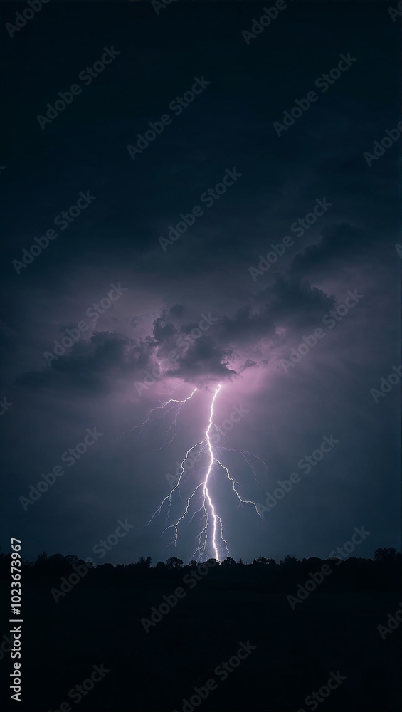 Naklejka premium Lightning Strike at Night: Dramatic Nature Wallpaper