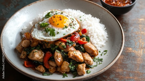 Delicious Chicken Stir-Fry with Egg and Rice