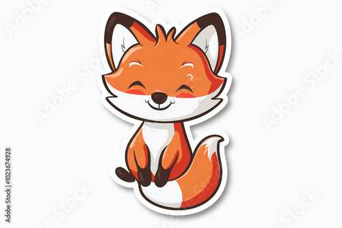 Sticker picture of a cute fox on a pure white background in the cartoon style.