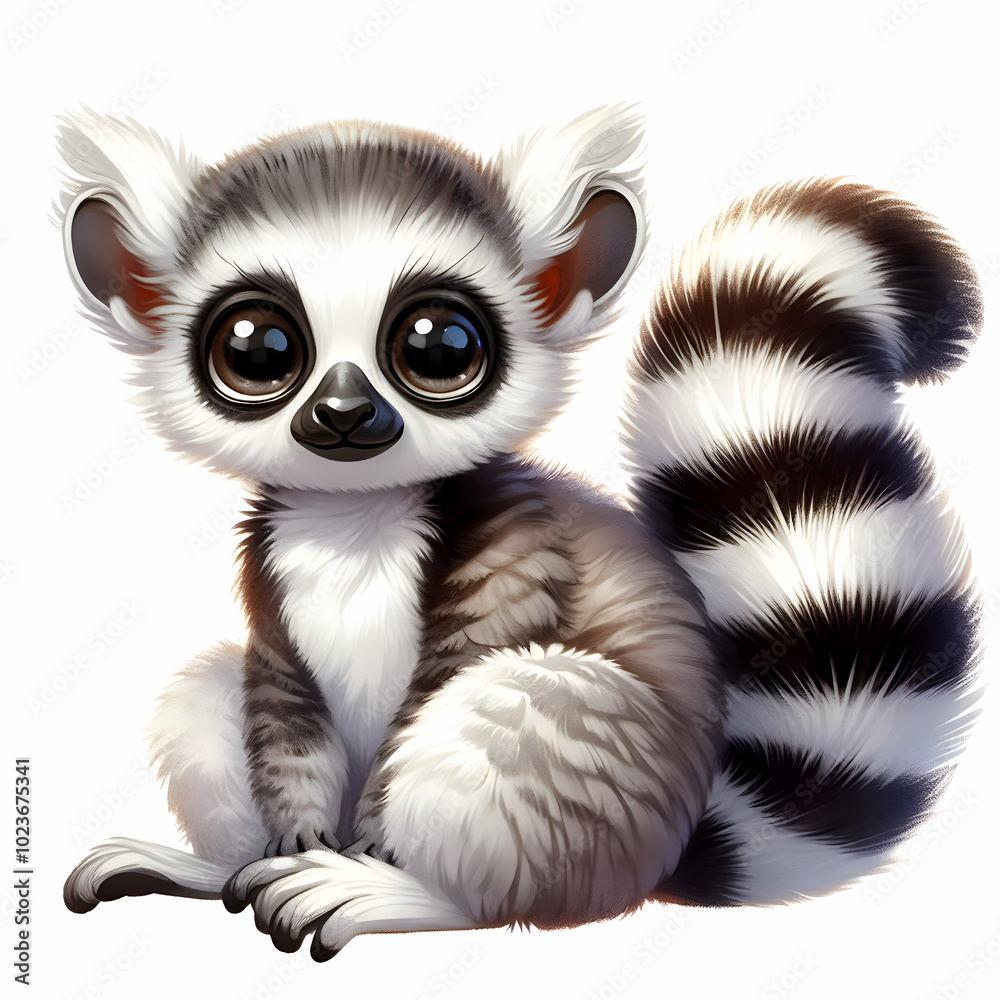 Obraz premium illustration of cute lemur hand painted isolated on white background