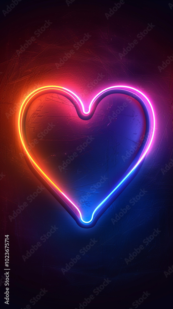 A neon heart icon with glowing edges, isolated on a transparent background, with a slight shadow below for depth. A neon heart icon with glowing edges, isolated on a transparent background, with a slight shadow below for depth.
