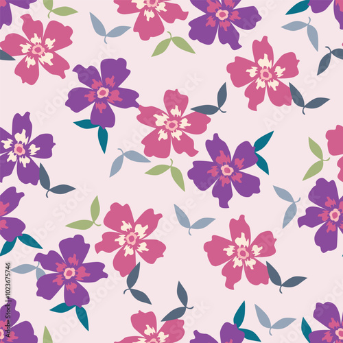 White background vector seamless pattern with delicate flowers for textile and fabric print and other uses.