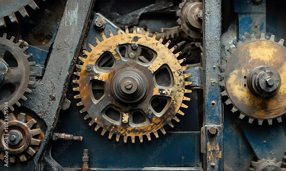 Close-up of industrial gears showcasing mechanical components and functionality. Close-up of industrial gears showcasing mechanical components and functionality.