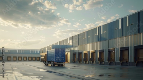 Semi-Truck Loading at a Large Warehouse