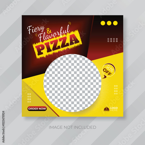 Fiery and Flavorful Pizza Promotion Post for Social Media with 50% Off