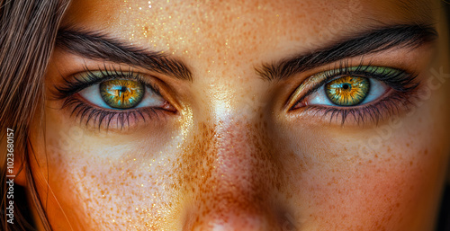 Gros plan sur des yeux colorés de femme photo