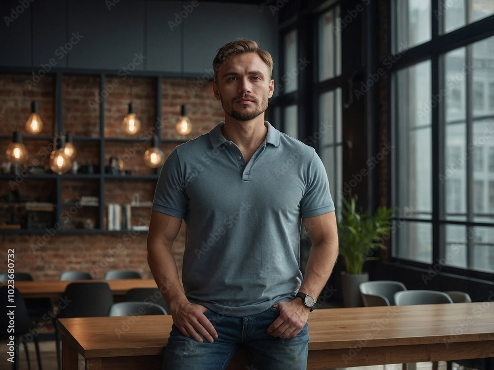 Pensive man standing in a modern coworking loft with large windows, reflecting on his thoughts during a quiet afternoon. Pensive man standing in a modern coworking loft with large windows, reflecting on his thoughts during a quiet afternoon.