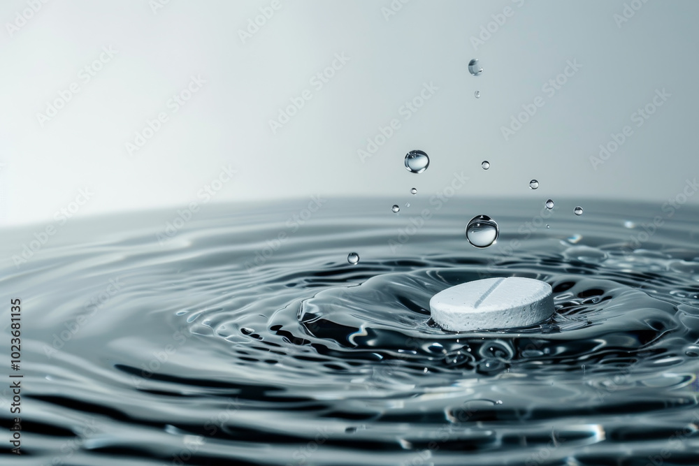 A pill is floating in a wave of water A pill is floating in a wave of water
