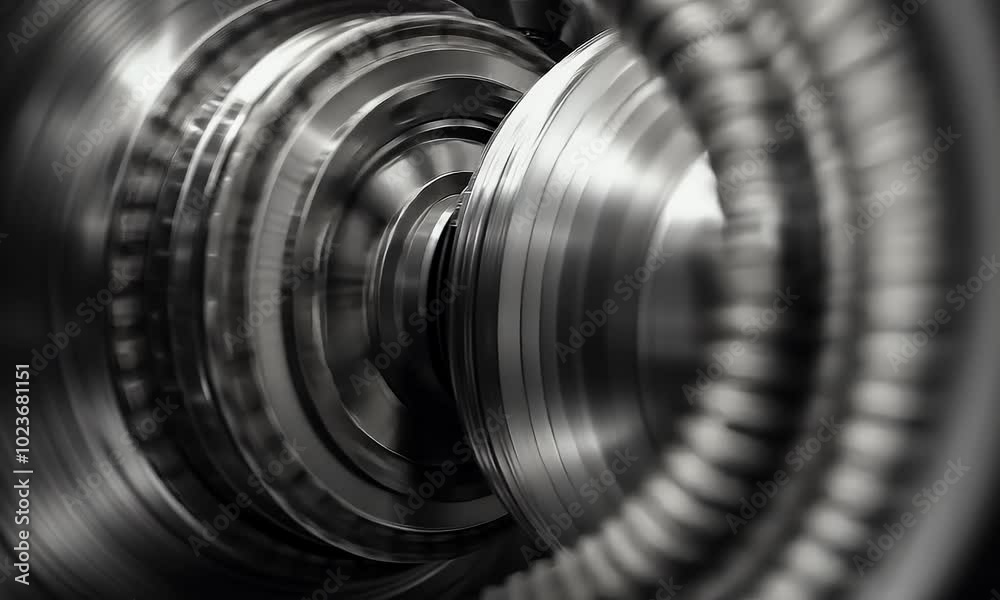 Close-up view of a complex turbine engine showcasing intricate metal components. Close-up view of a complex turbine engine showcasing intricate metal components.