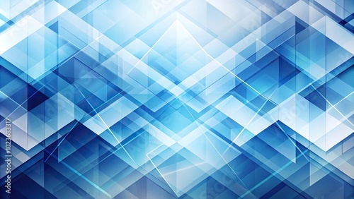 Abstract geometric shapes in shades of blue and white create a visually interesting background