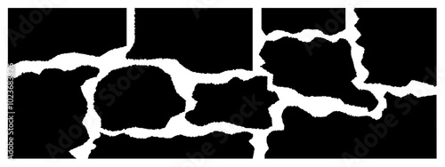 Set of torn black paper with ripped edges. Vector illustration.