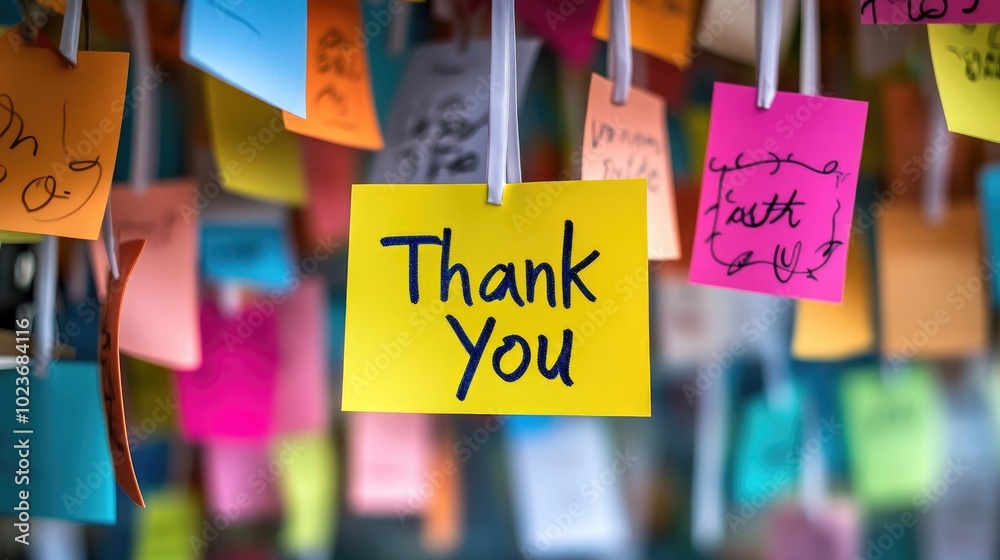 A colorful display of sticky notes with a prominent A colorful display of sticky notes with a prominent