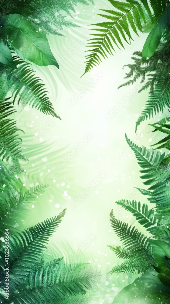 Green fern leaves forming a border with bright green copy space background Green fern leaves forming a border with bright green copy space background